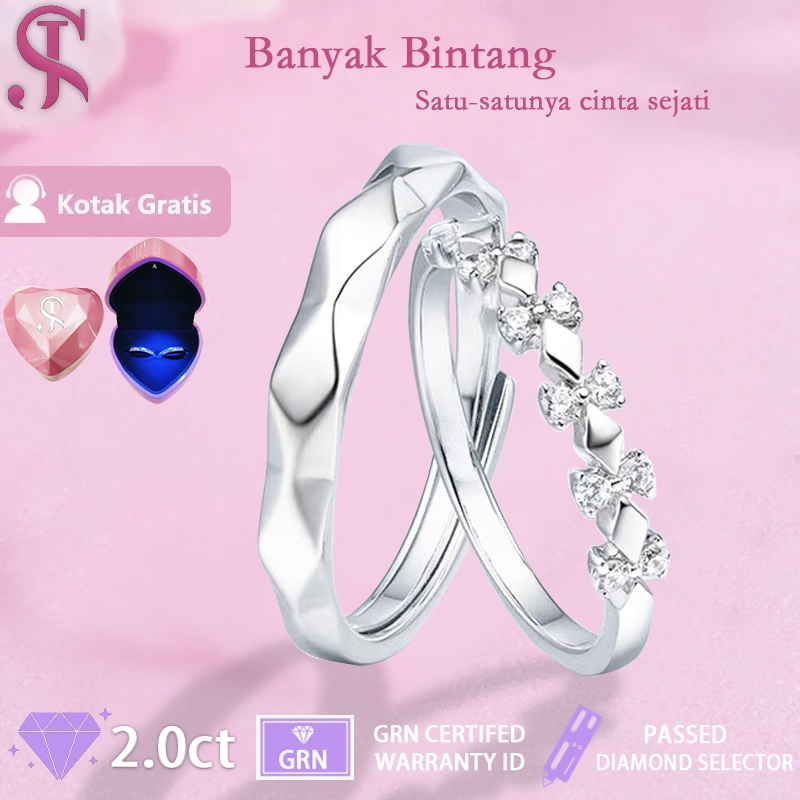 【Kotak Hadiah Premium】Cincin Couple Mahkota Cinta Berlian & Zirkon Kubik | Desain Minimalis Mewah | 