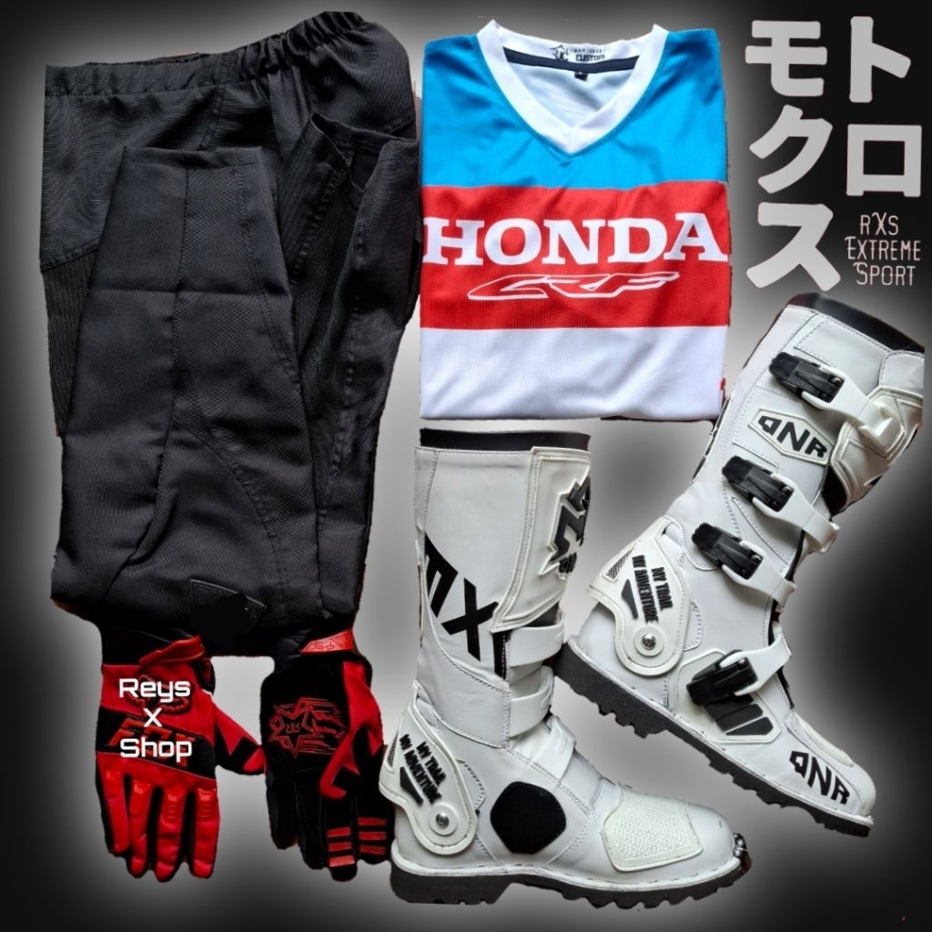 (CUSTOM HONDA CRF) SETELAN BAJU TRAIL SET BAJU TRABAS  DEWASA sepatu Jersey celana glove cross trail