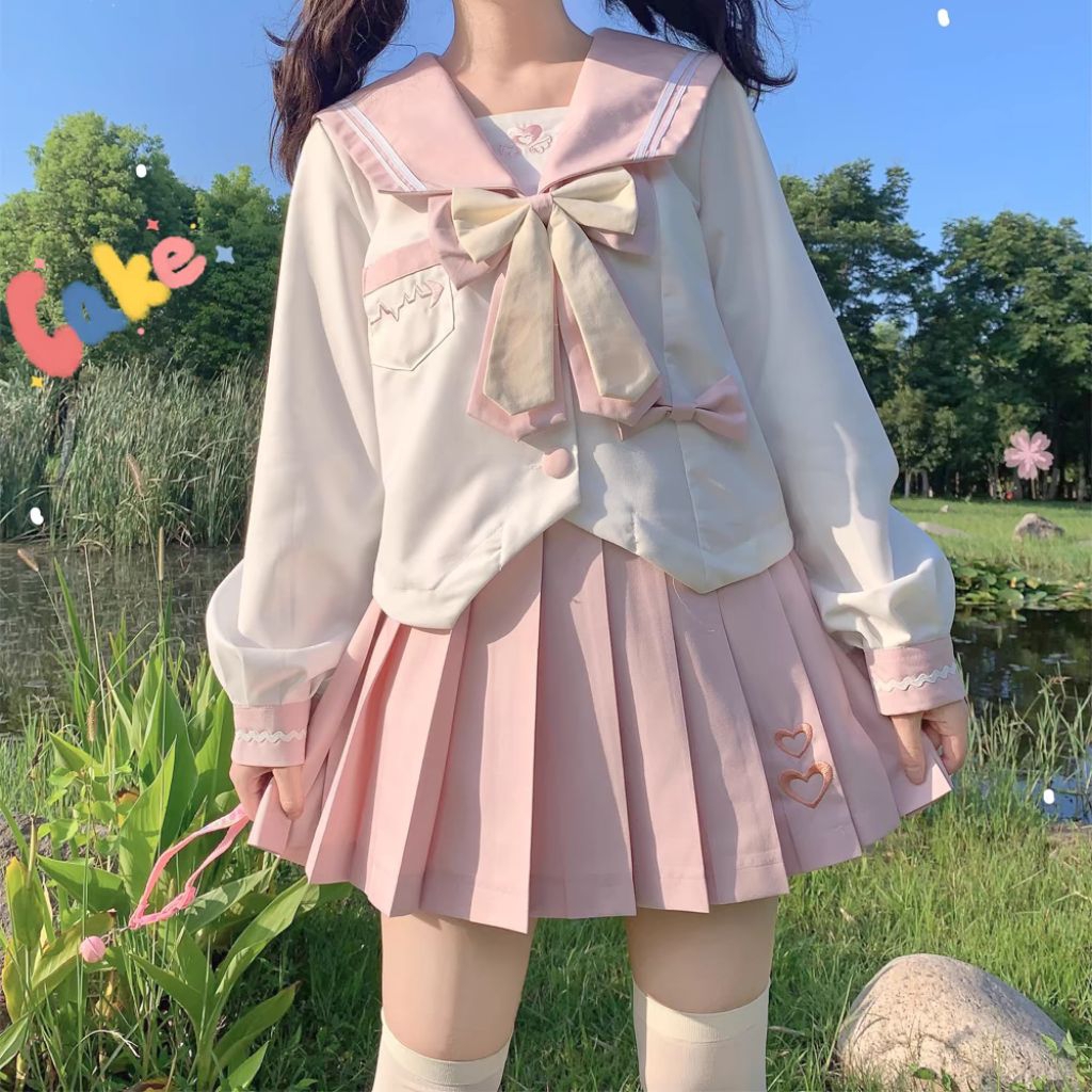 Yuzuki seifuku seragam sekolah seifuku pink pastel