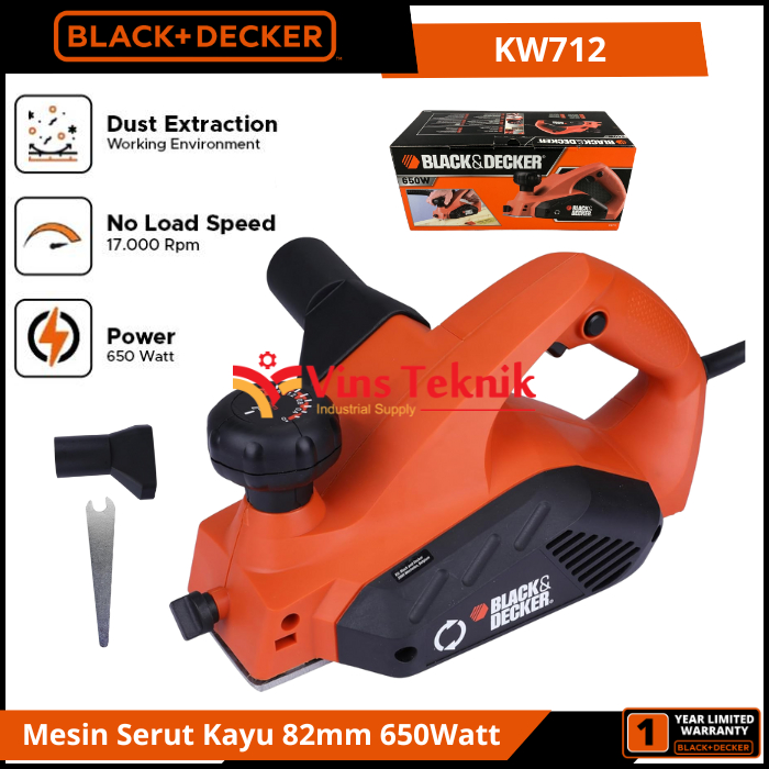 Black + Decker KW712 Mesin Serut Kayu Planer ketam 82MM 650Watt KW 712