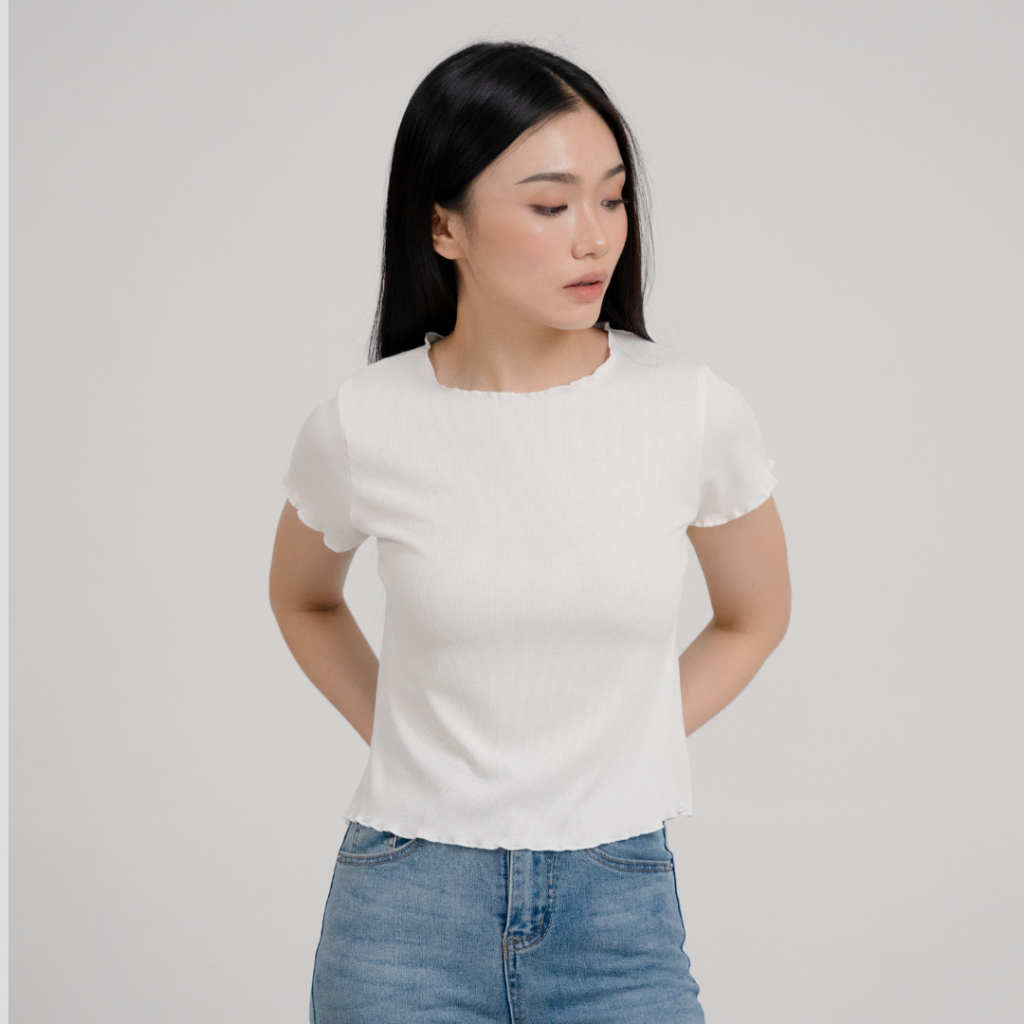 DISKON CLARA TOP - ATASAN WANITA RIB KNIT PREMIUM KAOS CEWEK LENGAN PENDEK BASIC KEKINIAN
