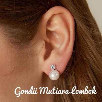 9/10mm Giwang Tusuk Mutiara Sirkon 01 - Giwang Tusuk Mutiara Asli