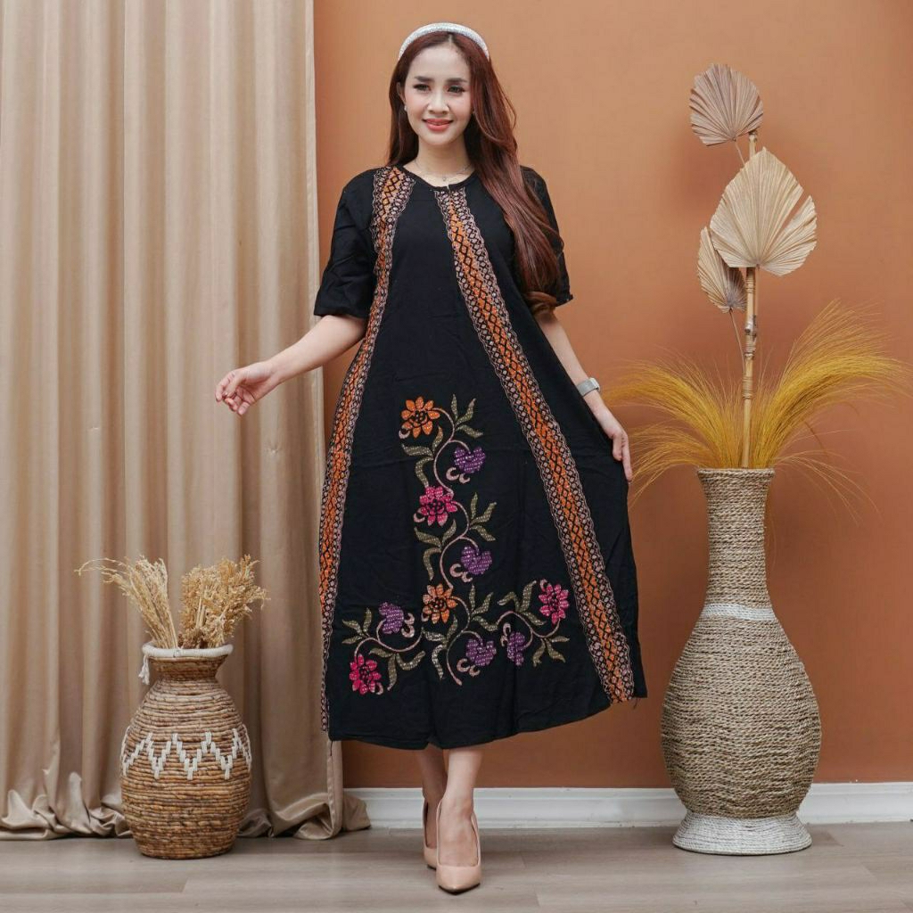 Daster multi colour   Rayon AJL super aw batik Gamis Nyaman Standar Busui Wanita Pendek Motif Tebal 