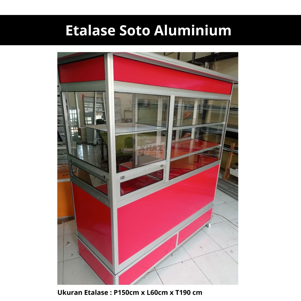 Gerobak Soto Aluminium P150xL60xT190 cm | Etalase Soto Ayam & Mie Bakso Jualan Outdoor