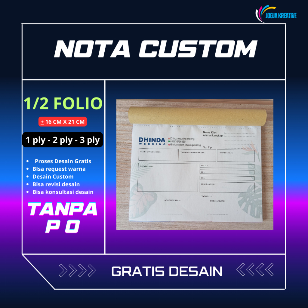 

NOTA SATUAN CUSTOM DESAIN 1/2 FOLIO 1PLY-2PLY-3PLY