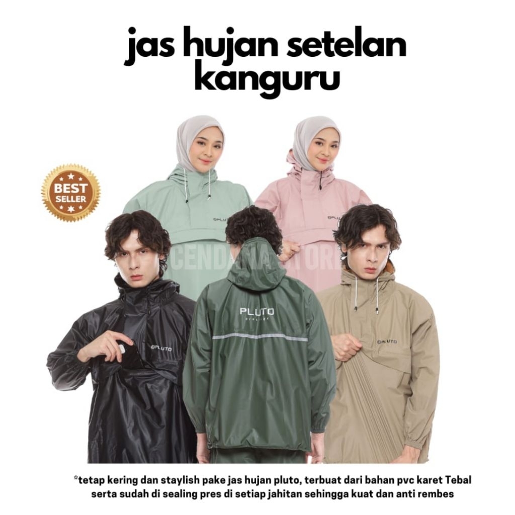 PLUTO - Jas Hujan Premium Pria Wanita PLUTO KANGURU Bahan PVC Elastis Tebal ANTI REMBES