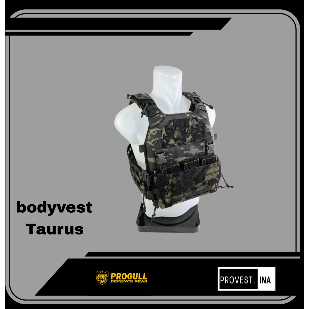 [ PROGULL DEFENCE ] BodyVest TAURUS Desain lasercut elegan Tni Polisi  - MULTICAM BLACK