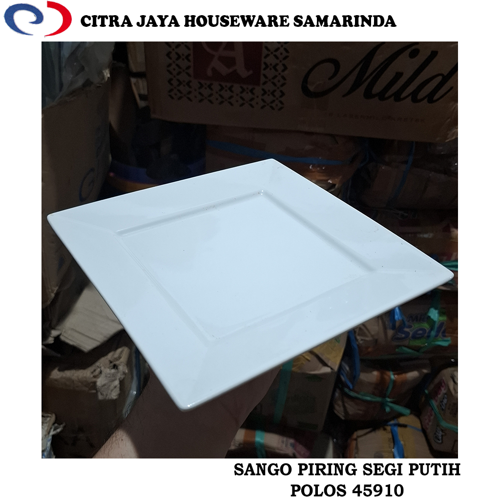 Piring Segi Keramik 8 Inch Putih Polos SANGO 45910 (PER 1 PCS / 3 PCS / 6 PCS)