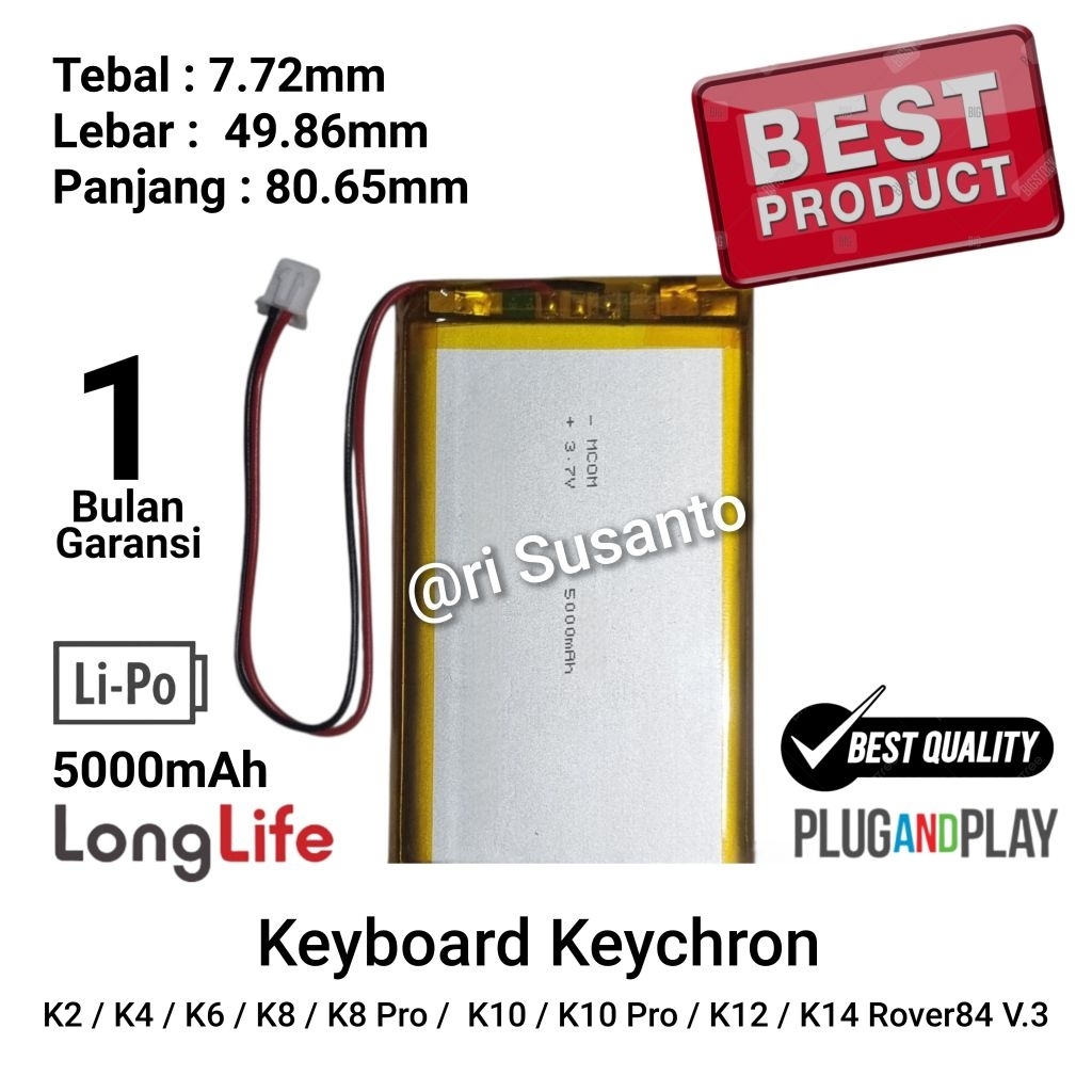 TERMURAH - Baterai Mechanical Keyboard Keychron K2 / K4 / K6 / K8 / K8 Pro /  K10 / K10 Pro / K12 / 