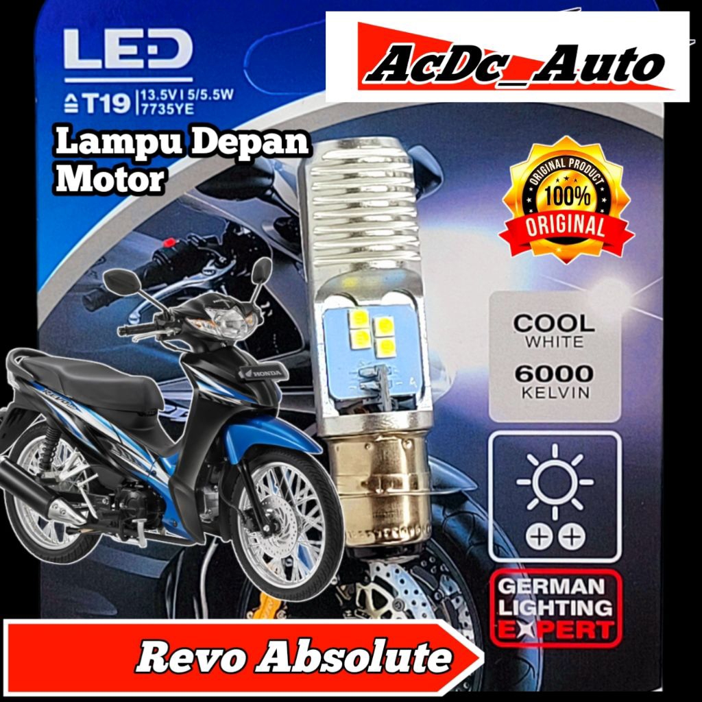 Lampu Depan Motor Honda Revo Absolute  LED Putih Ac/Dc 12Volt Pengganti Dop/Bohlam Standart WrT19
