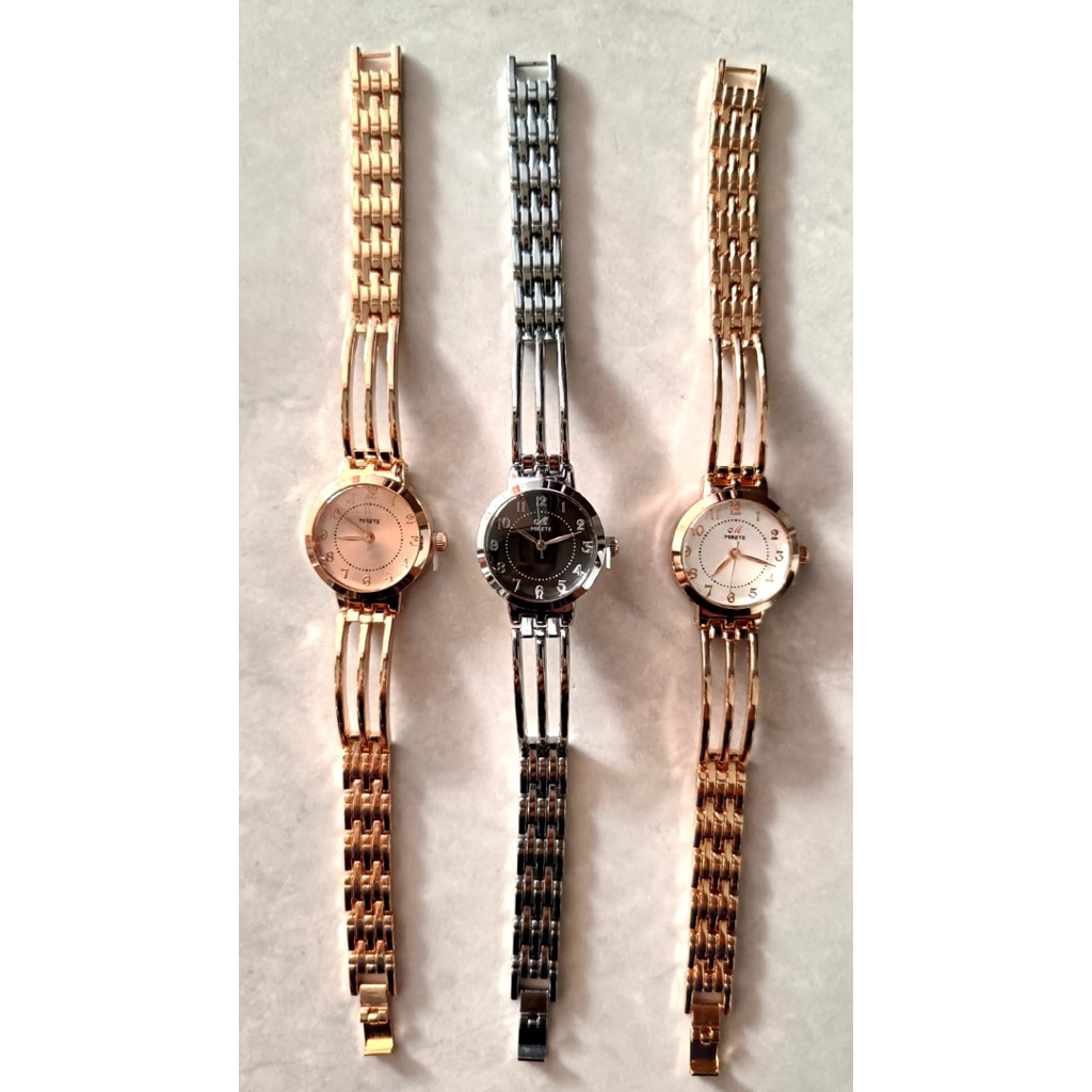 Jam Tangan MIRETE Original Wanita Bulat Kecil Strap Rantai Stainless Steel Gold Emas Mewah