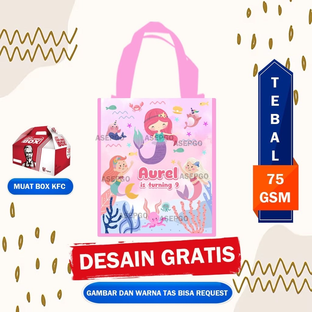 

tas ultah mermaid/tas ultah mermaid custom nama/tas ultah mermaid anak perempuan
