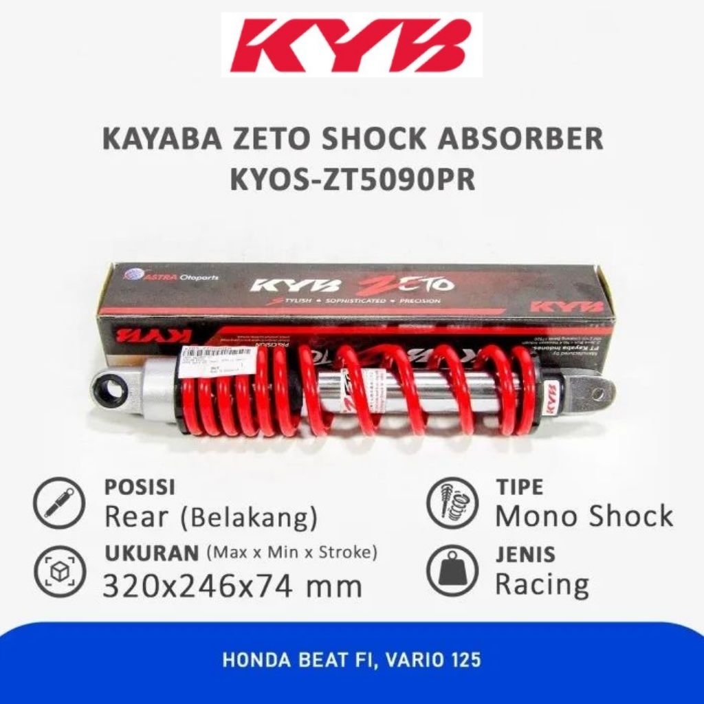 SHOCK KYB ZETO BEAT VARIO MIO 320MM ZT5090R MERAH ORIGINAL KAYABA
