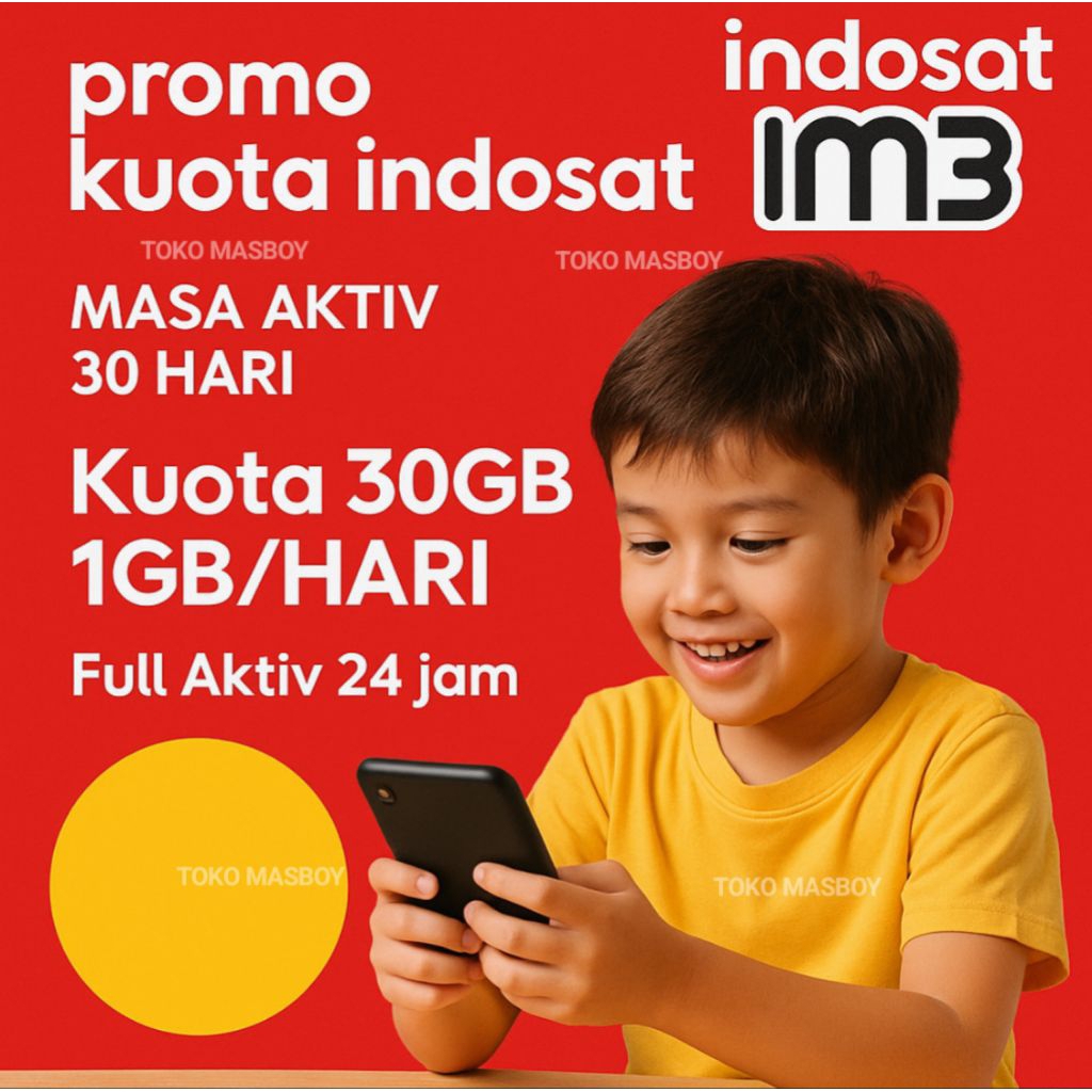 Paket Internet Indosat 30GB Full 24 Jam | Masa Aktif 30 Hari | Kuota Harian 1GB/Hari