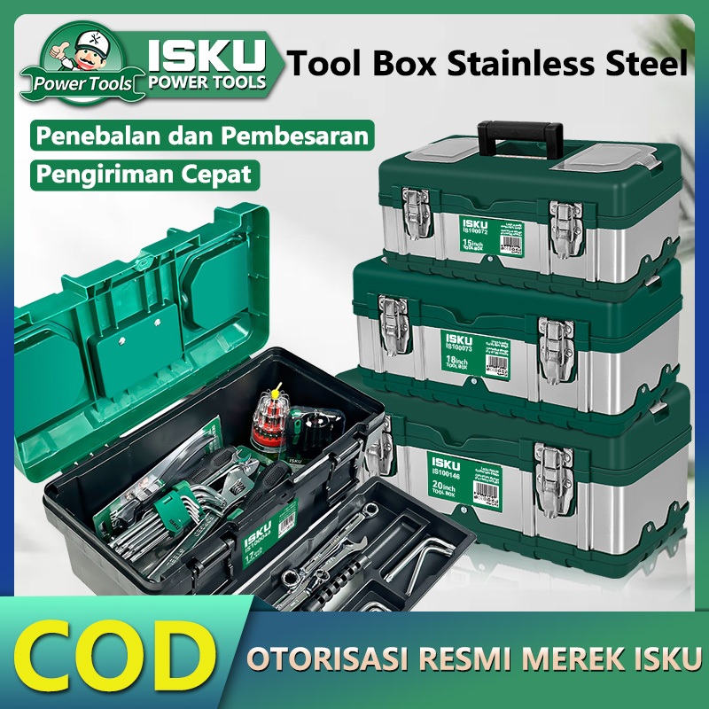 ISKU 20 Inch Stainless Steel Tool Box Kotak Perkakas/2 Layer Toolbox/Box Alat Perkakas - Large Capac
