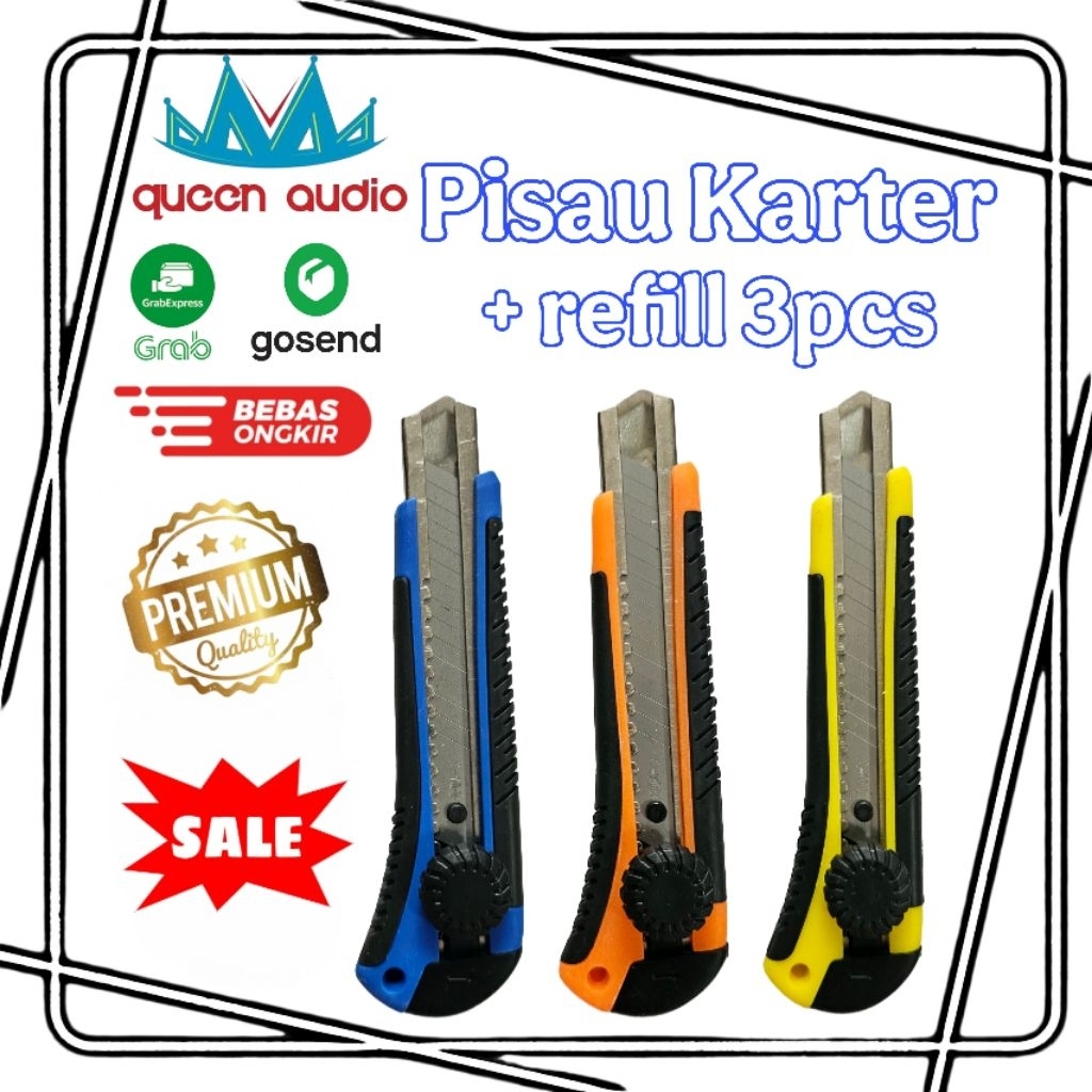 

Pisau karter +refill isi 3pcs cutter premium bahan tebal