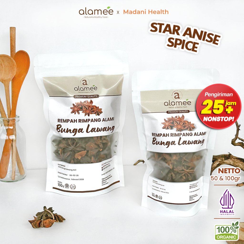 

ALAMEE Bunga Lawang Kering Pekak Star Anise Rempah Organik Alami Bumbu Seasoning Masakan Masak 100gr