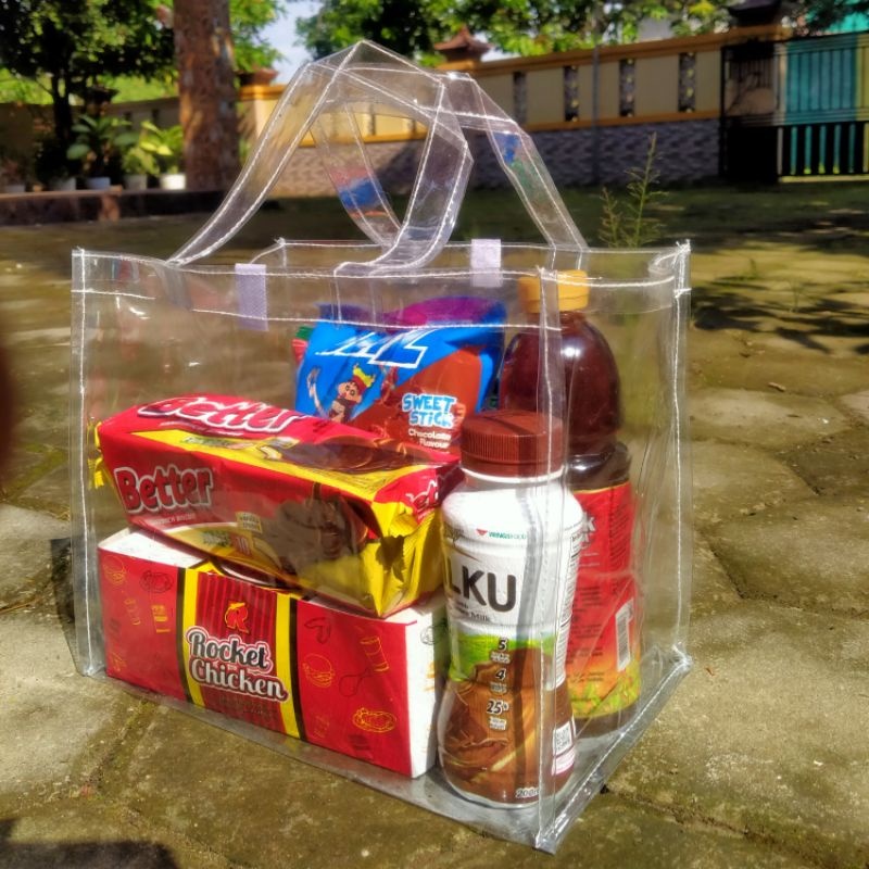 

Tas Mika Bening tipis Transparan, Souvenir Ulang Tahun, Hampers Aqiqah, Tas Snack Ultah Kue Lebaran 20x15x10