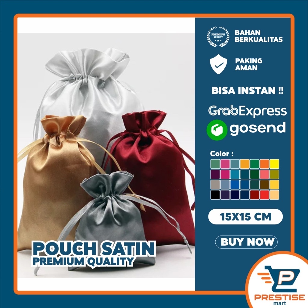 

[PER-KODI] KANTONG TAS SERUT 15X15 CM SATIN- bag parcel souvenir aksesoris drawstring sarung silk goodie bag