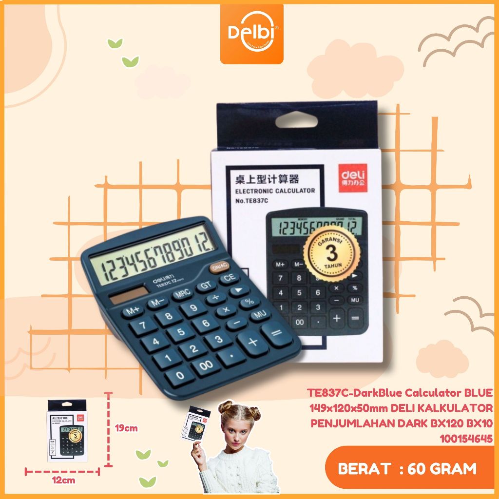 

Deli Desktop Calculator TE837C-DARKBLUE CALCULATOR BLUE 149X120X50MM