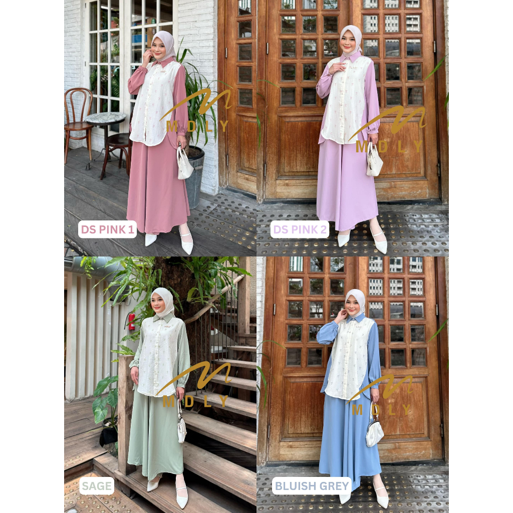 Syaline Set by MDLY - One Set Wanita Setelan Wanita Murah Terbaru Bahan Katun Premium Polos Setcel W