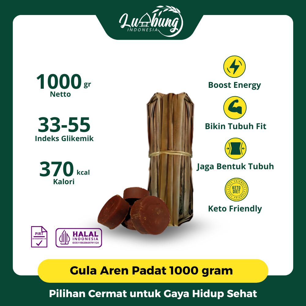 

Lumbung Indonesia Gula Aren 33 Padat Kawung Besar 1kg - Brown Sugar Gula Sehat untuk Setiap Hidangan