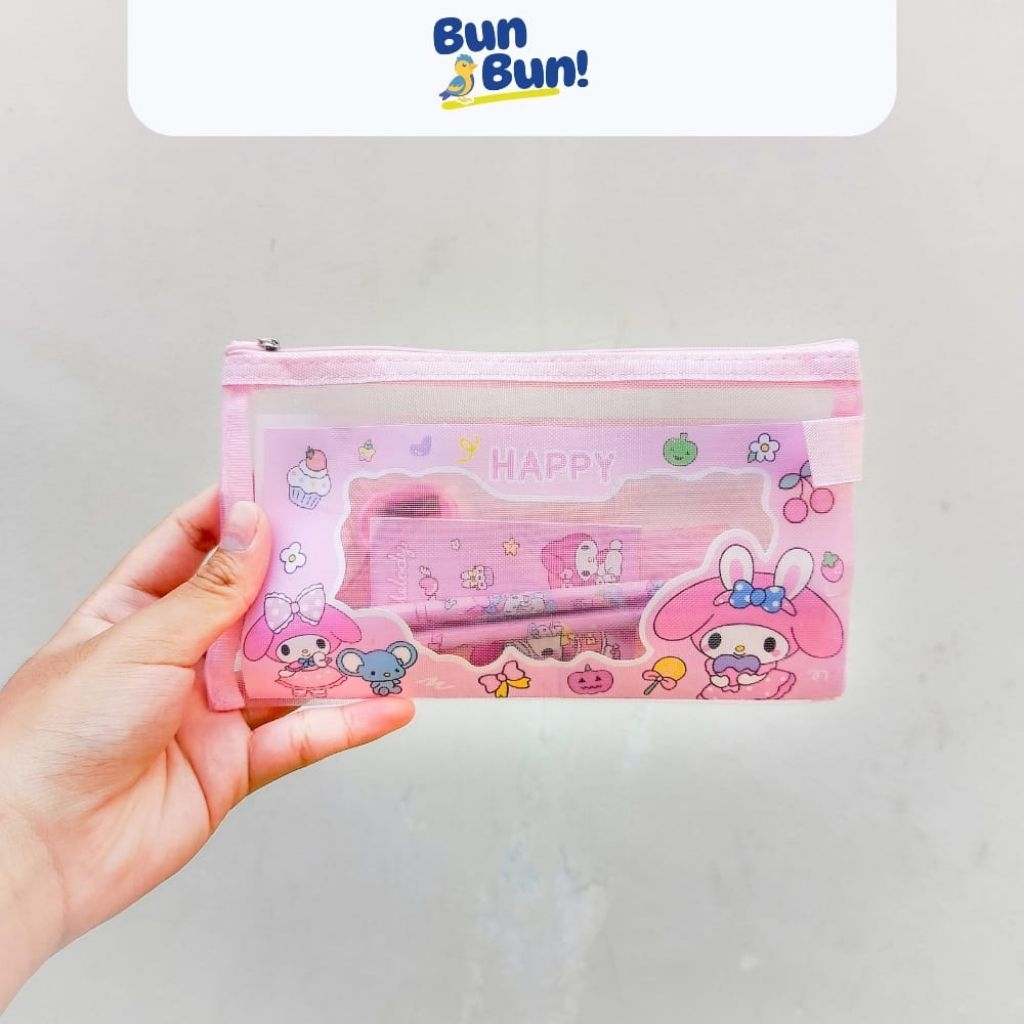 

BunBun - Alat Tulis Set 7 in 1 Karakter Kuromi Melody Pouch Net Stationery Lucu Anak Sekolah