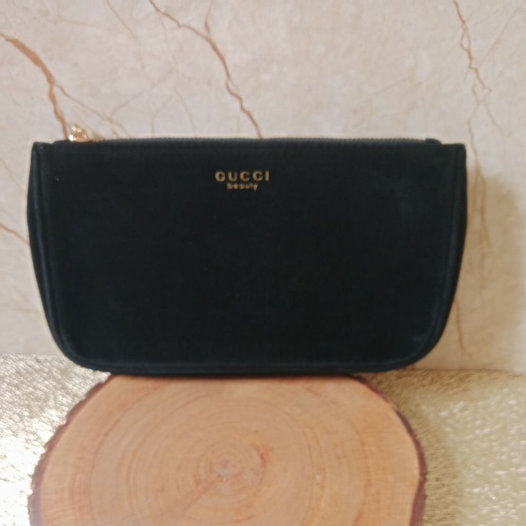 Guci Beauty Pouch Black Suede