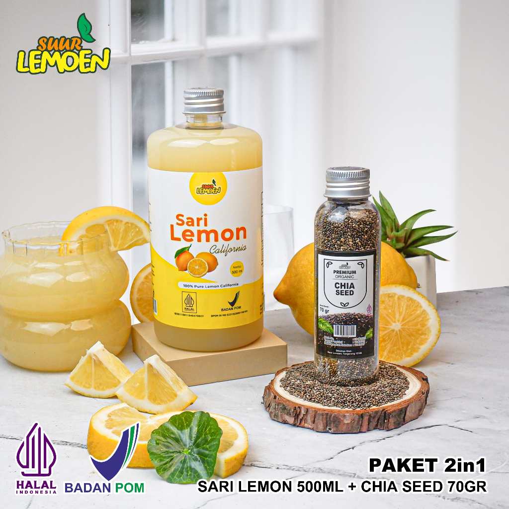 

Suur Lemoen Sari Lemon California 500ml Murni + Biji Chia Seed 70gr 100% Untuk Diet