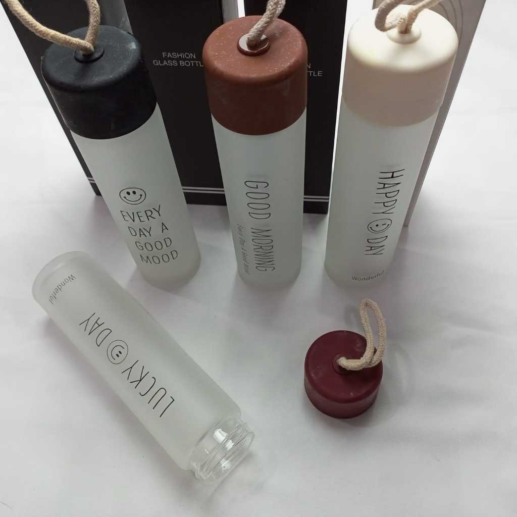 Botol minum kaca Good Morning 600 ml botol minum Kaca lucky day