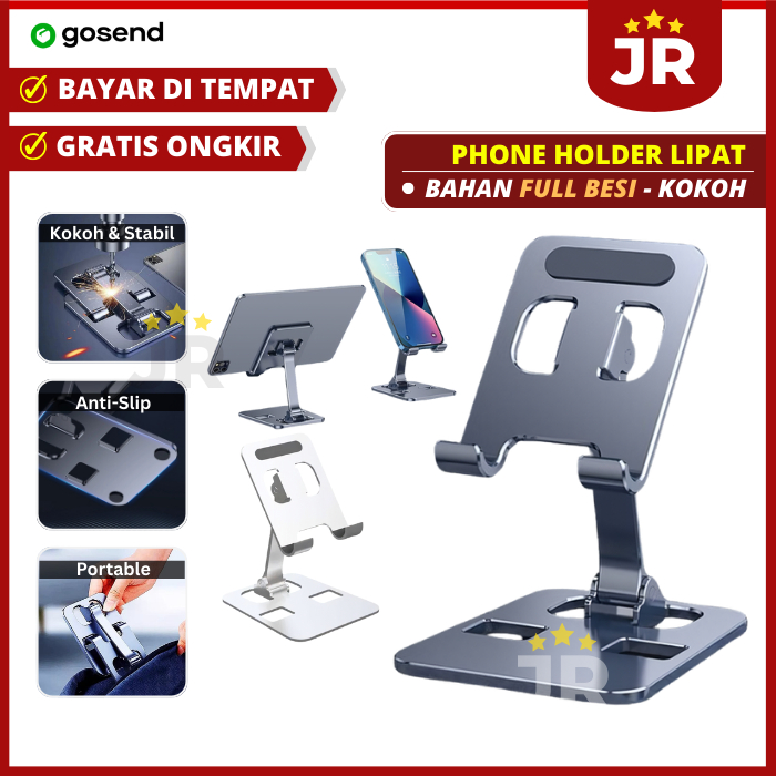 Phone Holder Meja | Stand Holder HP Tablet Meja Lipat Bahan Full Besi | Dudukan Tatakan Penyangga Sa
