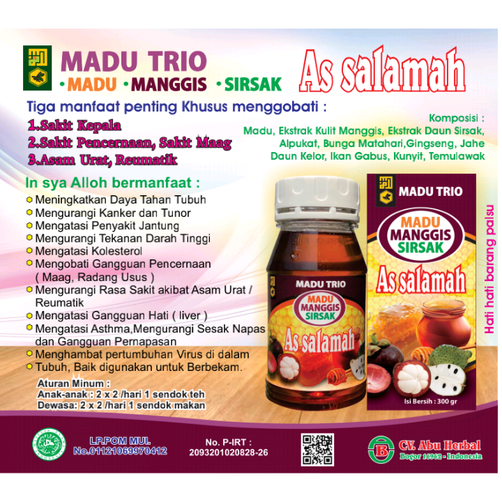 

MADU TRIO MANGGIS SIRSAK ASSALAMAH 300 GR