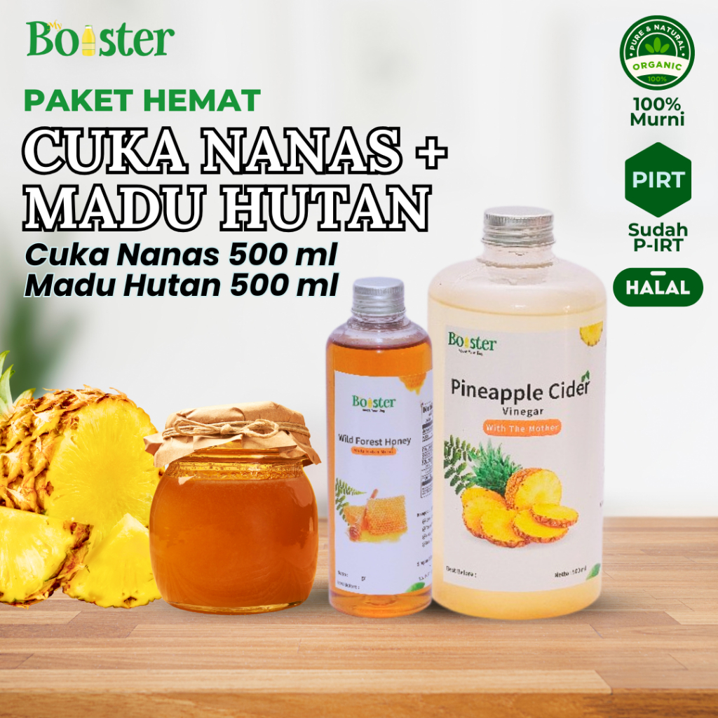 

MYBOOSTER PAKET HEMAT CUKA NANAS 500ML + MADU HUTAN 500ML / BUNDLING 2IN1 LAMBUNG SEHAT CUKA NANAS