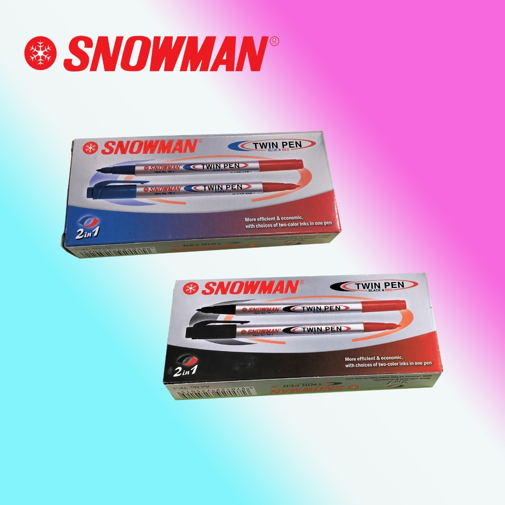 

Spidol Twin Pen Snowman, Dua Sisi, 2 Warna - Biru-Merah dan hitam -merah