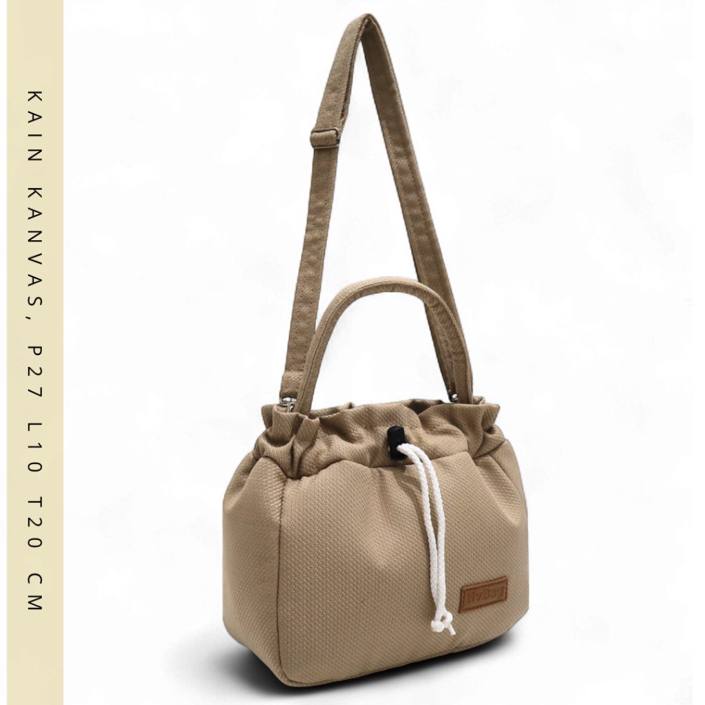 Tas Selempang Wanita Kain Kanvas Tenteng Tali Serut NvBag Sling Bag Lokal Casual Simple Elegan