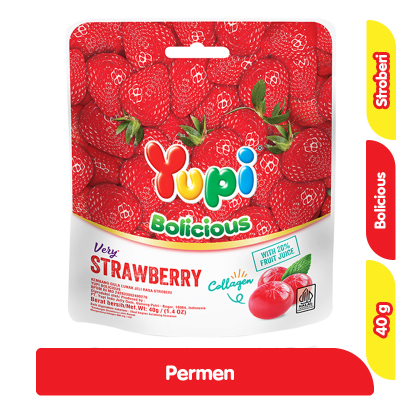 

[oddsolshop] pekanbaru/Yupi Bolicous Very Strawberry Candy 40GR Permen Rasa Buah Stroberi Merah