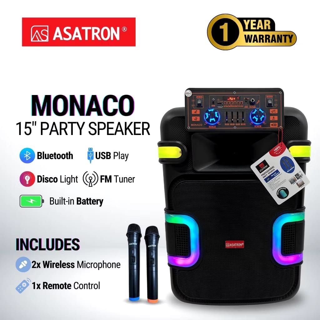 ASATRON MONACO ( HT 8873 UKM ) SPEAKER MEETING PORTABLE BLUETOOTH KARAOKE INCLUDE MIC WIRELESS 2 PCS