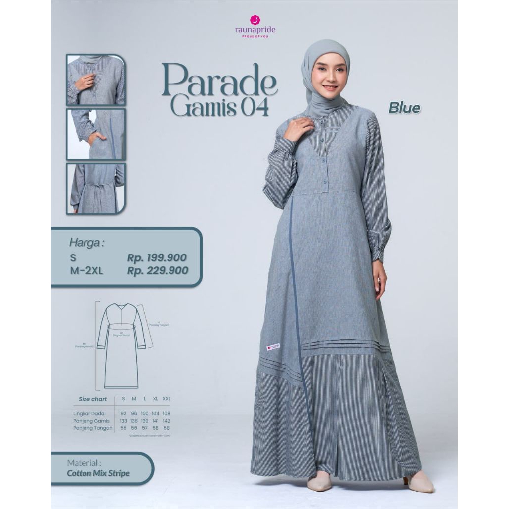 BAJU GAMIS RAUNA POLOS GARIS STRIPE SERAGAMAN KATUN CANTIK NYAMAN