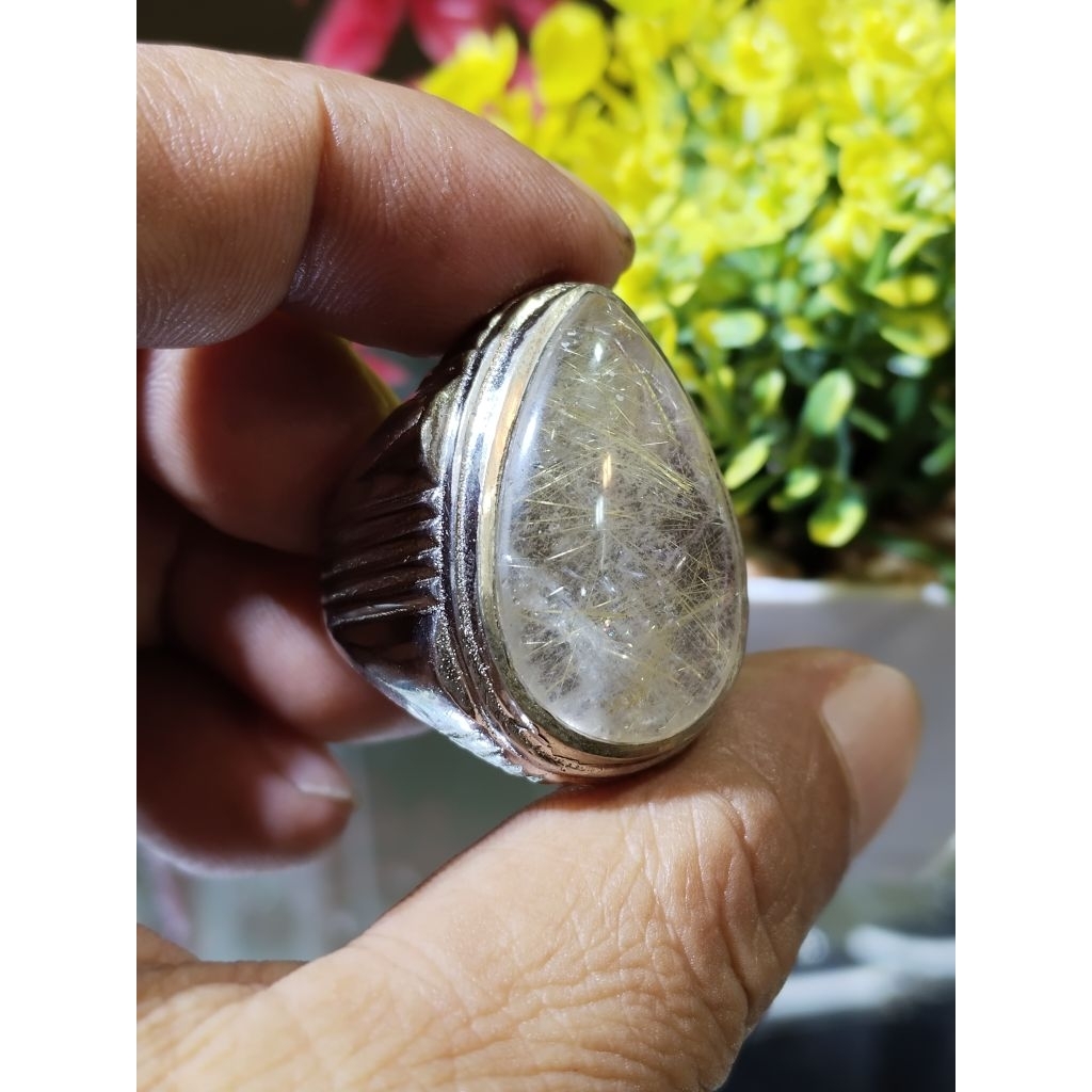 batu rambut Cendana-cincin batu/rambut cendana emas