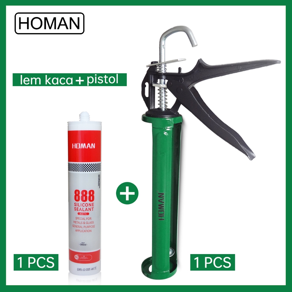 

ucl_gramari - lem kaca homan sealant silikon 300ml + lem tembak kaca