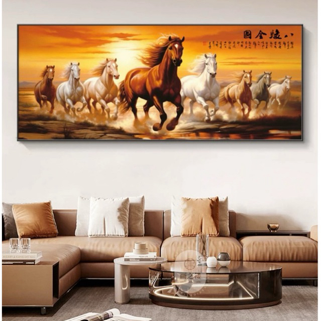 Lukisan Porcelain Painting Daimond 5D - Model 8 Ekor Kuda - Hiasan Dinding Include Bingkai Aluminium