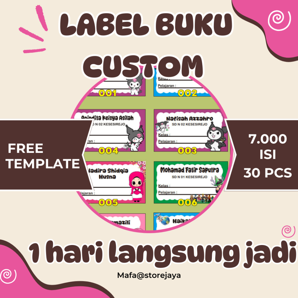

[TERMURAH] 30 PCS STIKER LABEL BUKU PELAJARAN CUSTOM NAMA ANAK UNTUK BUKU TULIS POTONG DIECUT