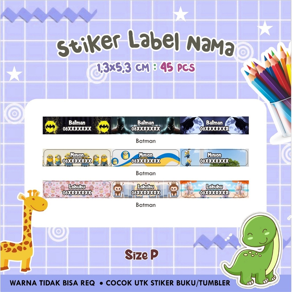

[45 pcs] Stiker label nama cromo & VINYL tahan air cocok utk buku dan tumbler