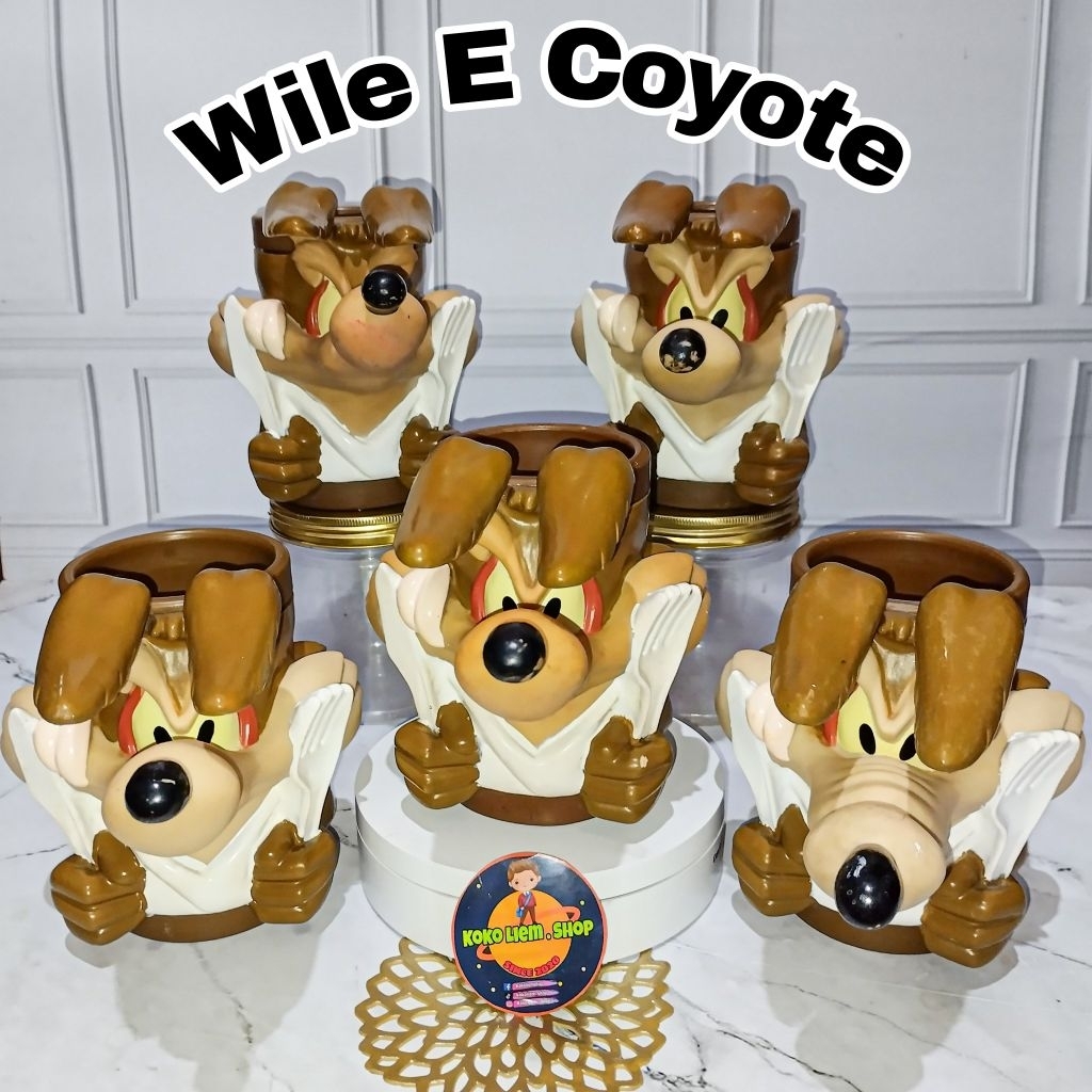 Mug Gelas Pajangan Figure WILE E. COYOTE ( LOONEY TUNES 1995 ) Vintage ORIGINAL WARNER BROS (RARE IT