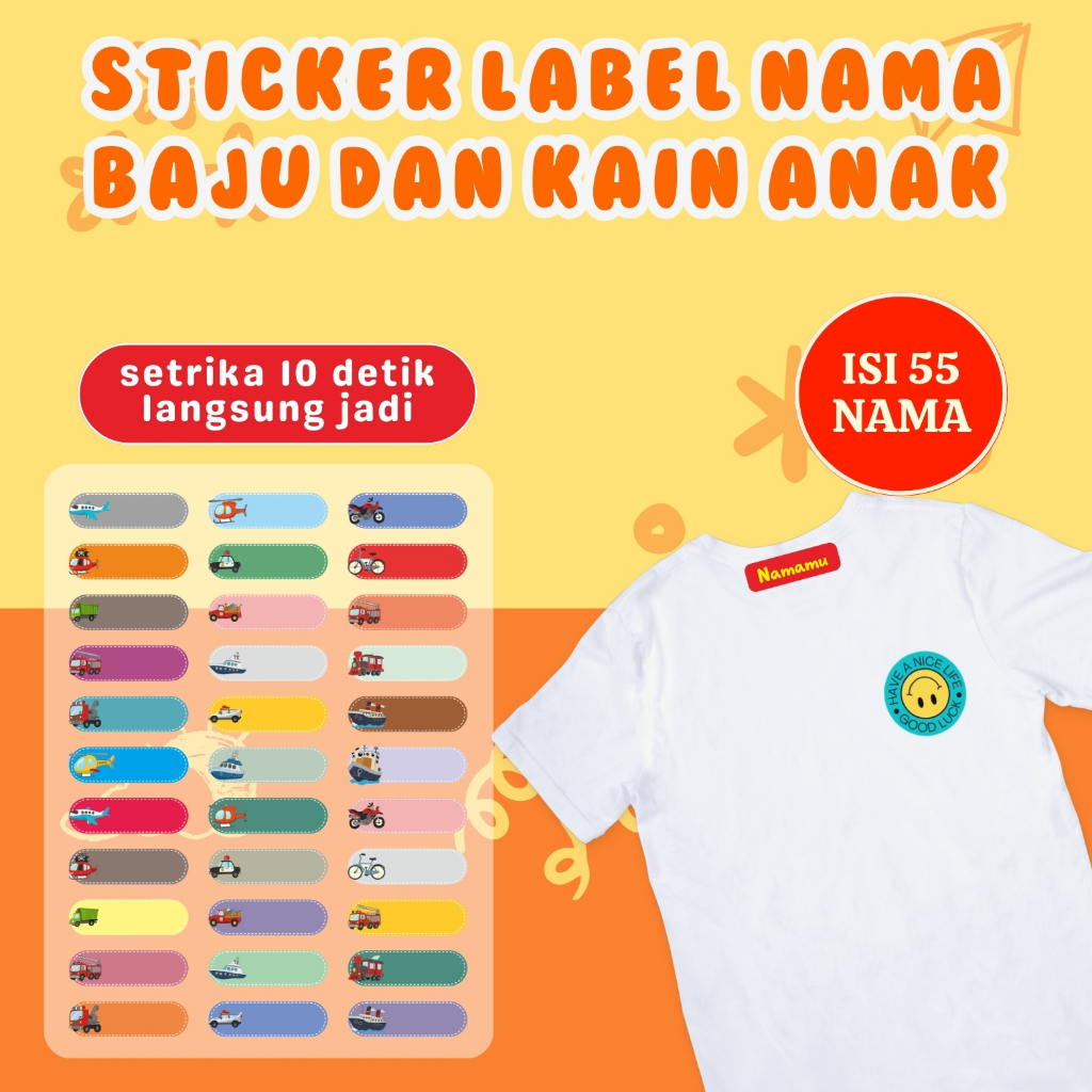

Stiker Kain Custom 55 PCS Stiker Label Nama Kain Baju Anak Sablon Setrika sticker aesthetic custom
