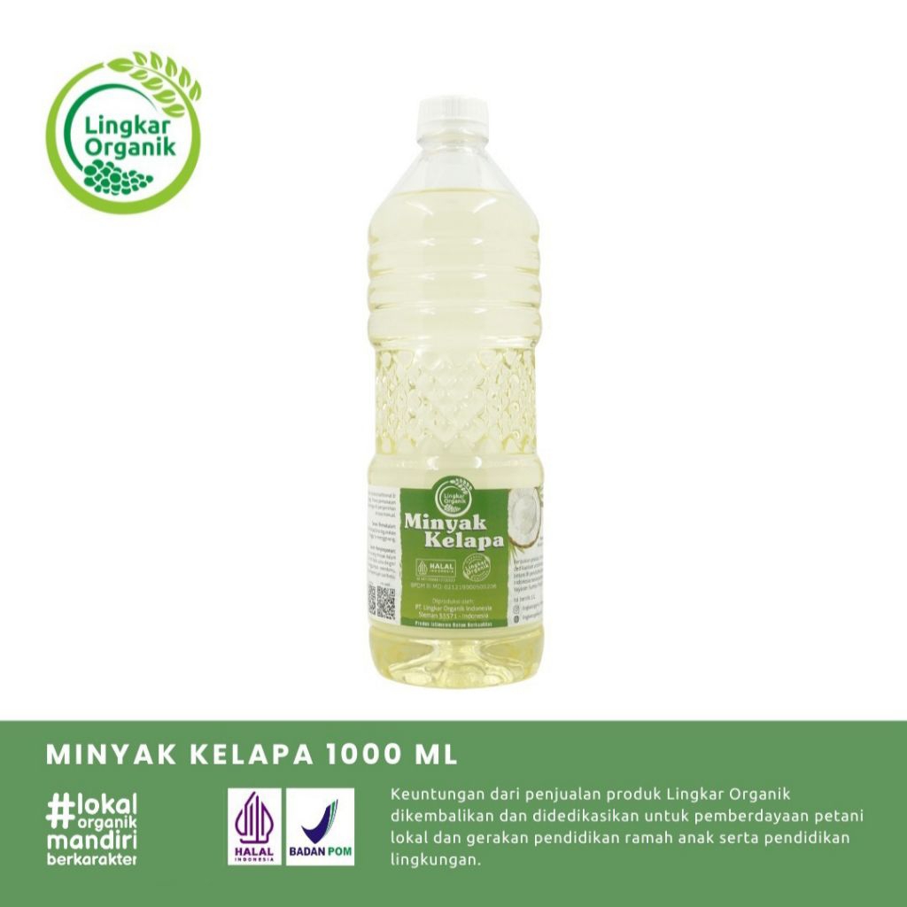 

Lingkar Organik Minyak Kelapa Murni 1 Liter - Tradisional Krengseng, Organik sudah BPOM