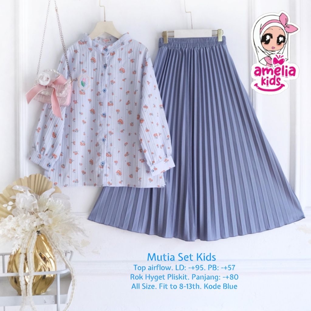 Mutia set kids  / setelan anak rok plisket ORI Amelia kids