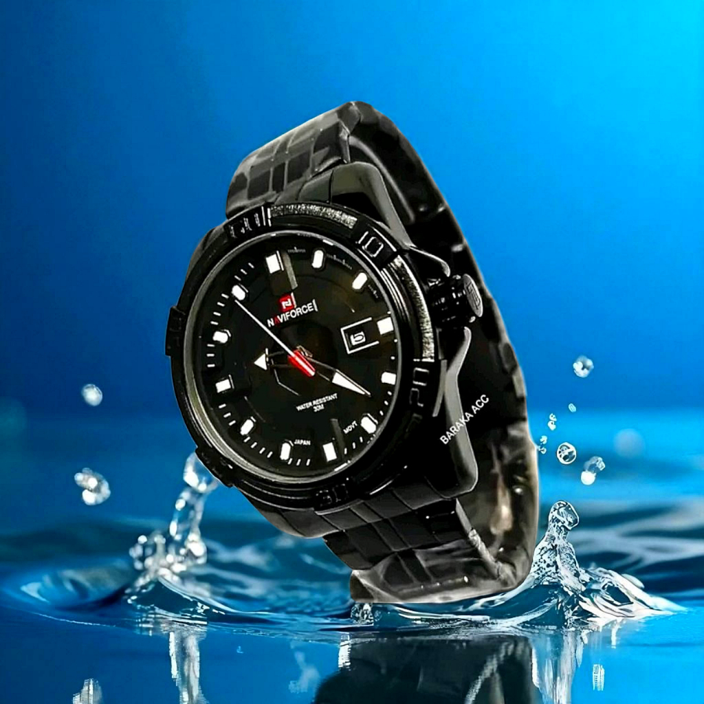 Jam Tangan Pria Tali Rantai Naviforce Original Anti Air - Gratis Kotak & Batrai Cadangan