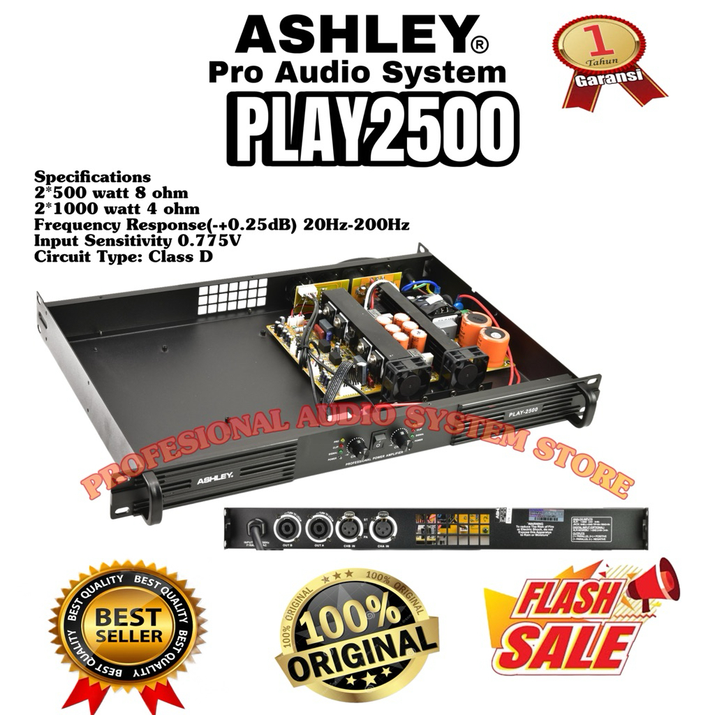 POWER AMPLIFIER ASHLEY 2 CHANNEL 500 WATT PLAY2500 PLAY 2500 ORIGINAL BERGARANSI RESMI ASHLEY