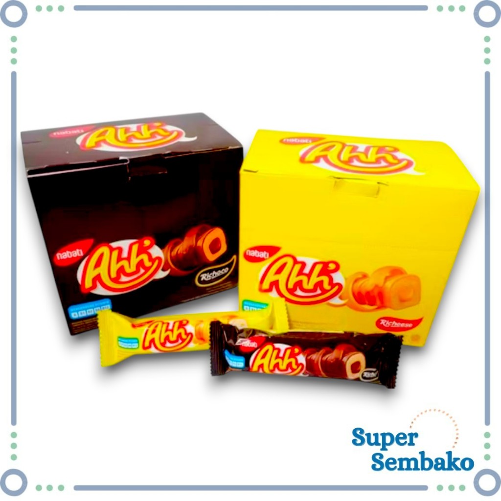 

SNACK CEMILAN NABATI AHH RICHEESE RASA KEJU COKELAT 5g PER BOX ISI 20 BUNGKUS